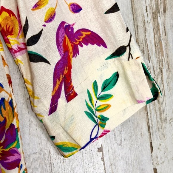 Rachel Roy Bright Multicolor Floral Novelty Linen Blend Button Down Blouse Sz S - Picture 3 of 9